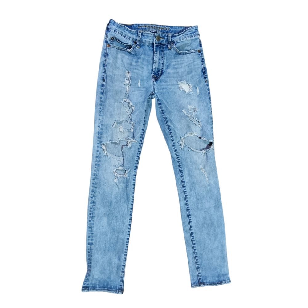 American Eagle Outfitters Distressed Men's Jeans 28x30 Light Blue Holes Flex